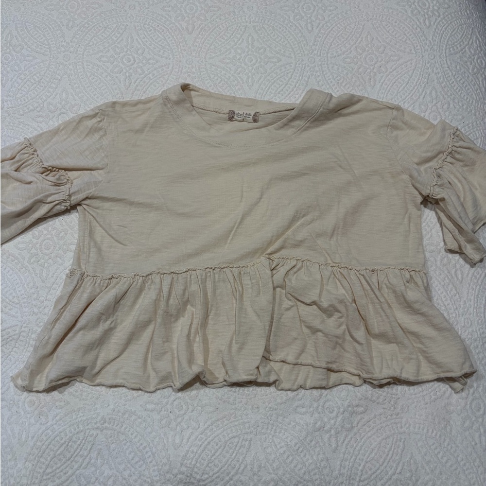 Altar’d State Cream Ruffled Long Sleeve Top